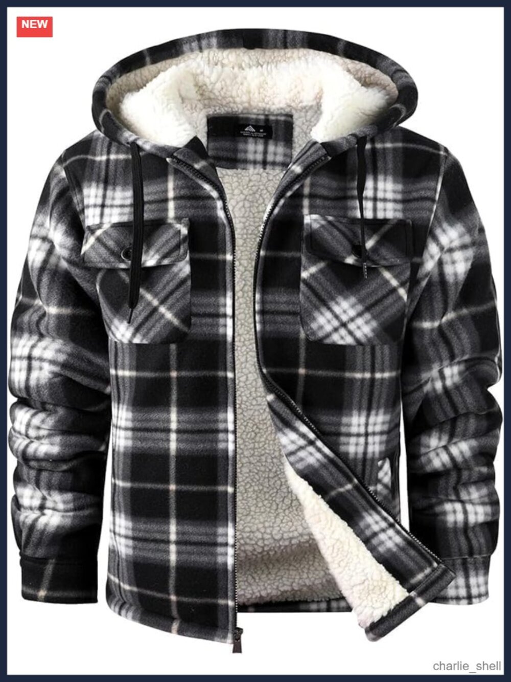 Men's Flannel Shirt Jacket Sherpa Lined Plaid Zip Hoodie